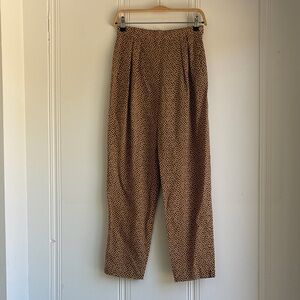 Vintage 100% Silk Adrienne Vittadini Brown Polka Dot Women's Trousers